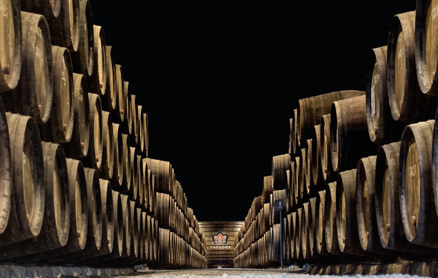 Port wine barrels in a Douro Valley lodge cellar