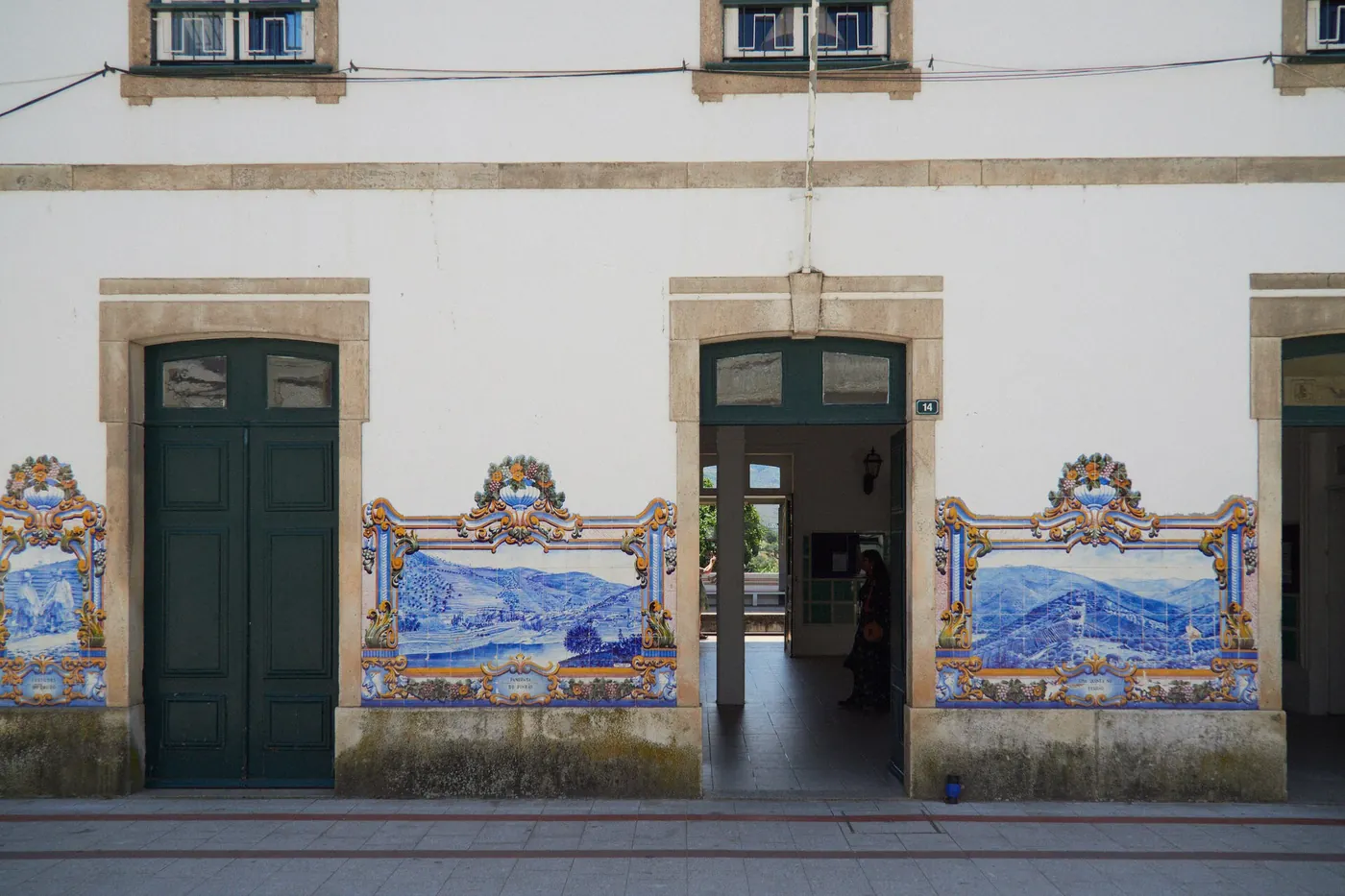 Azulejo-tiled platform at Pinhão station in the Douro Valley, the arrival point for the train from Porto