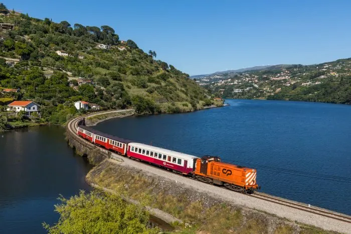 Riverside railway along the Douro Valley used by the boat and train wine tour from Porto with lunch